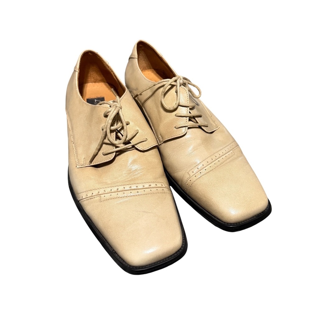 La Milano Genuine Leather Lace Up Shoes Cream‎ Off White Men Size 8.5 Cap Toe